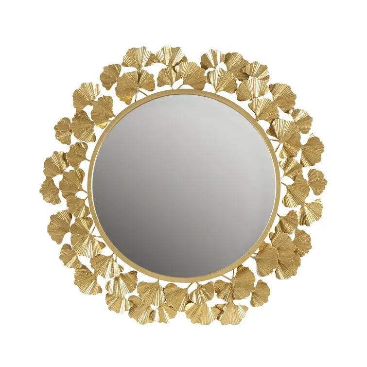 Gold Gingko Leaf Round Wall Mirror Offers A Beautiful Accent Piece And Give A Luxurious Transitional Look To Your Home Decor