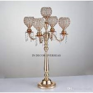 Candelabro de decoración de boda con cuentas de cristal transparente y chapado en oro de alta calidad Metal de calidad Superior 5 brazos aspecto precioso - Product Image 1
