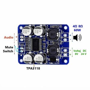 Carte d'amplificateur de puissance numérique mono TPA3118 30W 60W XH-M313 Module audio - Product Image 5