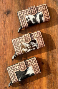 Cartera de cuero Western Hair On Hide & Tooled Cartera de cuero genuino de alta calidad Premium Cartera de mujer de cuero de vaca personalizada - Product Image 4