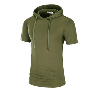Customized Men's Solid Hooded <b>Sweatshirt</b> Summer Oversized <b>Short</b> <b>Sleeve</b> Hoodie with Breathable Eco-Friendly Knitted Fabric - Product Image 1