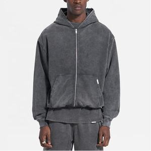 Sweat à capuche zippé vintage personnalisé avec lavage à l'acide Sweats à capuche surdimensionnés de qualité supérieure avec conception d'épaule tombante pour hommes Vêtements d'extérieur décontractés d'hiver - Product Image 1