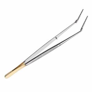 Pinzas Meriam profesionales de acero inoxidable, alicates de algodón medio dorado con puntas en ángulo, fuente de alimentación Manual, calidad quirúrgica - Product Image 1