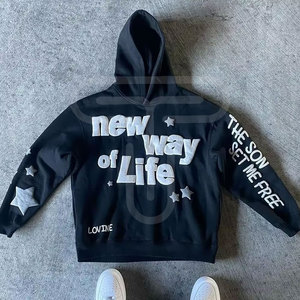 เสื้อฮู้ดพัฟสกรีนสำหรับผู้ชายเสื้อ100% วินเทจโชว์ไหล่ตกดีไซน์ใหม่ล่าสุดโลโก้ที่กำหนดเองคุณภาพสูงสำหรับฤดูใบไม้ผลิ - Product Image 5