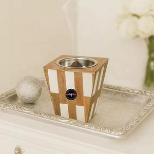 Quemador de incienso de resina de madera de acacia árabe de lujo, hecho a mano, elegante soporte para Bakhoor con incrustaciones, religioso, para el hogar, Ramadán, cilantro - Product Image 4
