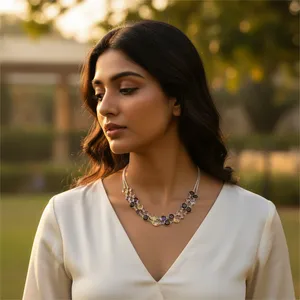 Collier en argent 925 avec perles géométriques et améthyste, style bohème, pour femme, à porter au quotidien - Product Image 2