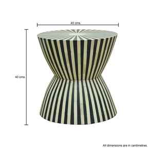 High Quality Handmade Floral Bone Inlay Bedside Black and White Strip Stool Coffee Table Made of Wood for Decoration From India. - Product Image 3