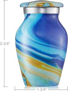 <b>Small</b> Keepsake Cremation <b>Urns</b> <b>for</b> <b>Human</b> <b>Ashes</b>, Set of 4 Blue Swirl Miniature Memorial <b>Urns</b> with Velvet Case and Bags - Product Image 2