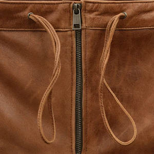 กางเกงหนัง PU ดีไซน์ล่าสุด แฟชั่นฤดูใบไม้ร่วง-ฤดูหนาว เอวสูง น้ำหนักเบา สีดำล้วน กันลม เป็นมิตรกับสิ่งแวดล้อม - Product Image 3