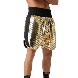 กางเกงขาสั้นกีฬา MMA แบบผูกเชือกโพลีเอสเตอร์พิมพ์ลายสำหรับทั้งชายและหญิงชุดชกมวยสีพื้นยืดได้ตามต้องการสำหรับผู้ใหญ่และผู้ชาย - Product Image 3