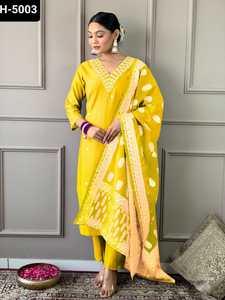 Traje de Salwar Kameez de trabajo de bordado pesado para mujer más hermosa con seda de algodón con trabajo de tejido exquisito Dupatta para boda - Product Image 2