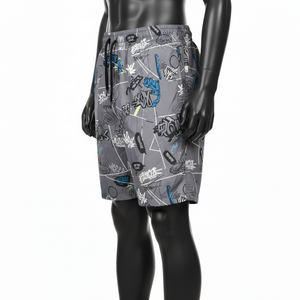 กางเกงขาสั้นวินด์เบรกเกอร์ผ้าโพลีเอสเตอร์ทัสแลน 120 GSM พรีเมียม สีเทา พิมพ์ลายกราฟฟิตีแบบซับลิเมชั่น สกรีนโลโก้ตามสั่ง สำหรับผู้ชาย - Product Image 2