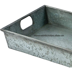 Factory Wholesale Galvanized Metal <b>Tray</b> with Handle Perfect for Farmhouse Style Serving Centerpieces <b>Snacks</b> & Home Display Decor - Product Image 4
