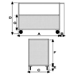4-zijdig beschilderd gaasplatform met 2 wielen & remmen, 1 opvouwbare zijdelingse gaasstalen container - Product Image 2