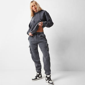 Tracksuit Manufacturer Custom Acid Wash Unisex Sweatsuit Tracksuit <b>Men</b> Women Washed Hoodie <b>Cargo</b> <b>Joggers</b> 2 Piece Set - Product Image 4