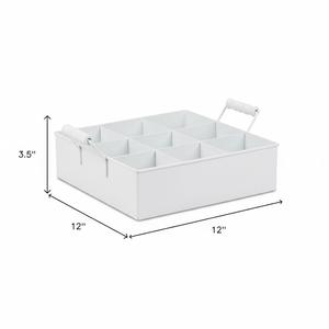 Porte-couverts en métal de couleur blanche de style campagnard, organisateur d'ustensiles avec poignées, conteneur de rangement carré divisé pour la cuisine - Product Image 1