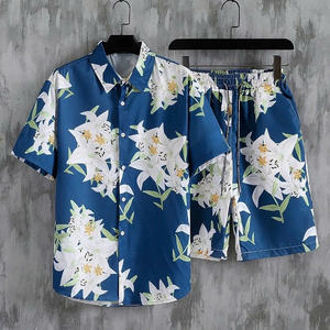New <b>short</b>-sleeved shirts and drawstring <b>shorts</b>, <b>Hawaiian</b> print floral men's clothes, travel vacation beach casual - Product Image 5