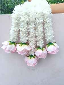 พวงมาลัยดอกมะลิประดิษฐ์พร้อมดอกโบตั๋นสีชมพูขนาดใหญ่สำหรับตกแต่งบ้านฉากหลังงานแต่งงานแบบอินเดียตกแต่งงานปาร์ตี้ของขวัญ - Product Image 4