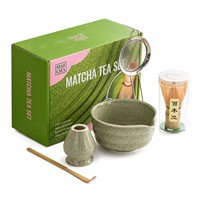 Ensemble de fouets à matcha Japandi écologiques, bol en porcelaine avec bec verseur, support en bambou, tamis en acier inoxydable, kit de cérémonie du thé, ensemble cadeau