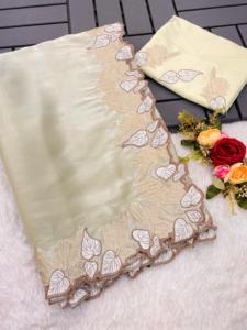 Sari Étnico de Seda Satén Organza con Bordado Jari, Estilo Exclusivo para Bodas y Fiestas, Última Moda en Boutiques Indias - Product Image 3