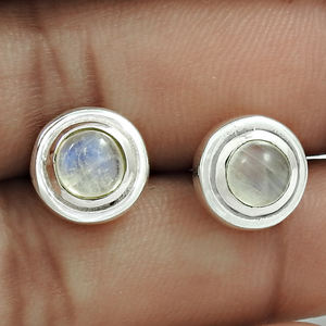 Top vente bonne qualité 925 en argent Sterling naturel arc-en-ciel pierre de lune forme ronde boucles d'oreilles pour un usage quotidien bijoux fins - Product Image 3