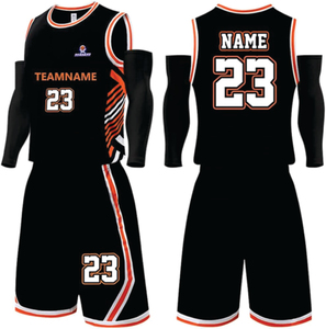 Maillots et shorts de basketball personnalisés en coton biologique respirant 100 % avec impression par transfert thermique pour hommes et femmes – Noir Plus - Product Image 1