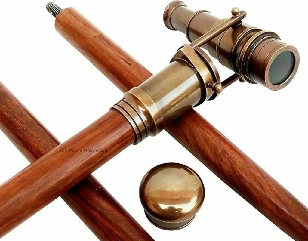 Teleskop kuningan antik buatan tangan 36 ", gagang dengan kayu alami warna cokelat tongkat berjalan untuk dewasa pria Senior