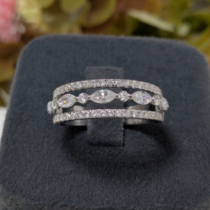 1.40 Ct Luxury Marquise & Round Lab Grown Diamond Half Eternity Wedding Band, 10K/14K <b>White</b> Gold Stackable Band, Valentine Gift - Product Image 1