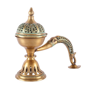 New Latest Design Brass Incense Burner Charcoal Loban Sambrani Dhoop Bakhoor Burner With Handle for Home Fragrance Bakhoor - Product Image 6