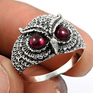 Bague tête de hibou bohème pour femmes et hommes, design rétro, bague bohème, cadeau parfait pour les amoureux des animaux, bague en pierre précieuse grenat taille ronde - Product Image 3