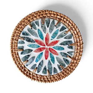 Natural Mother of Pearl Placemat with <b>Rattan</b> Frame for Simple <b>Dining</b> <b>Table</b> and Decor Use From Vietnam - Product Image 1