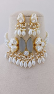 Aqua Nazaakat, conjunto de collar de lujo chapado en rodio de imitación de alta calidad, Mini borla de perlas, cadena de bambú de latón pesado a granel - Product Image 2