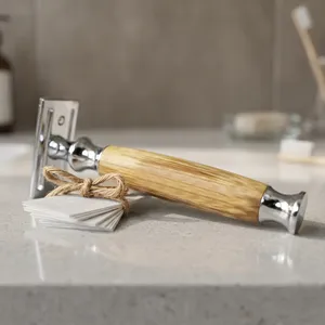 Morgans Industries Twin Blade Safety Razor with Wood Handle for <b>Men</b>-Barber Shop & Personal Care Use Stainless Steel Blades - Product Image 4