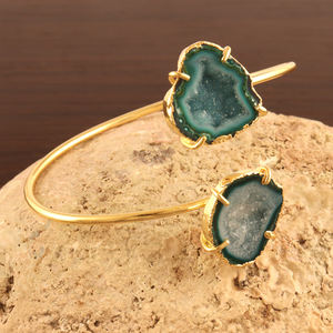 กำไลข้อมือแบบเปิดชุบทองลาย Geode Druzy,กำไลข้อมืออัญมณีชุบทองมีเสน่ห์สามารถปรับขนาดได้ - Product Image 2