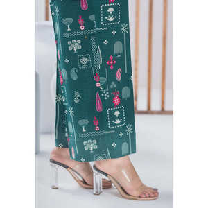 ชุดเซ็ตผู้หญิงสีเขียวอมฟ้า ลายพิมพ์ดอกไม้ ชุดสองชิ้น ไซส์ XS/XS สำหรับใส่ในช่วงฤดูร้อนและใส่ได้ทุกวัน - Product Image 6