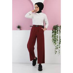 Pantalon droit décontracté pour femme, coupe régulière, avec ceinture, en lin/coton respirant, taille élastique mi-basse/mi-haute, couleur délavée, effet froissé - Product Image 4