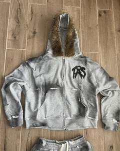 Survêtement streetwear unisexe sur mesure en polaire zippé à capuche coupe ample avec patch brodé, anti-boulochage et écologique, vente en gros - Product Image 2