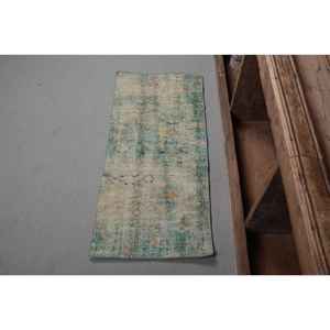 Tapis turc vintage grande zone de 1,5x3,2 pieds en laine faite à la main avec support en Latex motif Patchwork Beige vert pour décor de couloir - Product Image 1