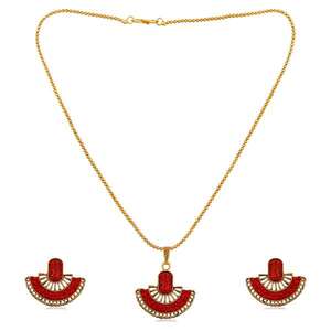 Kriaa Fine Jewelry <b>Set</b> Red Austrian Stone <b>Gold</b> Plated Pendant-1202327E - Product Image 1
