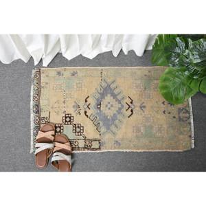 Alfombra turca Vintage de 1,6x2,9 pies, tejido plano de lana de retazos azul Beige para decoración para sala de estar, respaldo de látex de 4m de ancho - Product Image 4