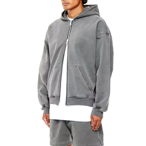 <b>Y2K</b> <b>Streetwear</b> Blank Hoodie For Men Heavyweight Cotton French Terry Double Zipper Hoodie Oversized Drop Shoulder Zip up Hoodie - Product Image 2