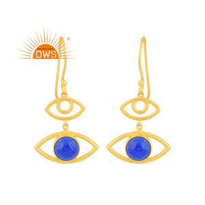 Último diseño hecho a mano 18K chapado en oro azul Aventurina cuarzo piedra preciosa forma de ojo pendiente Demi joyería fina fabricante - Product Image 1