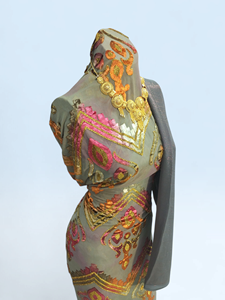 Sage <b>Green</b> Maqbal Dirac Fabric with Multicolor Embroidery & Matching Grey Shawl Luxury Wedding Set - Product Image 2