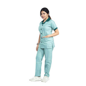 ชุดเครื่องแบบโรงพยาบาลแบบมีกระเป๋าคอผ้าสีตัดกันและทนทานขัดทางการแพทย์ของผู้หญิงเสื้อสครับ - Product Image 4