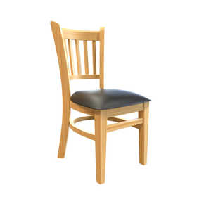 Chaise de bar/salle à manger en bois de style traditionnel/rustique avec dossier à lattes et coussin noir pour la salle à manger et les salons à domicile - Product Image 1