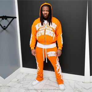 Ropa de marca de China, venta al por mayor, conjunto de Sudadera con capucha y estampado abullonado personalizado, lavado ácido, recién llegado, conjuntos de sudaderas y sudaderas para hombre - Product Image 1