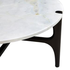 <span class=keywords><strong>Tavolino</strong></span> da Caffè Moderno e Resistente in Pietra Bianca Rotonda con Gambe in Legno Color Fumé per Arredamento Soggiorno - Product Image 2