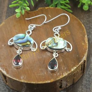 Pendientes de Concha de Abulón y Granate Rojo, Pendientes Colgantes, Joyería de Regalo para Mujer al Mejor Precio - Product Image 1