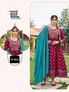 Dernières femmes lourd rayonne broderie travail Anarkali robe Dupatta ensemble Festival mariage Salwar costume entièrement cousu prêt haut - Product Image 2