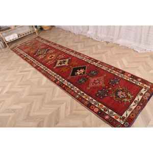 Vintage Rug, <b>Runner</b> 3.1x11.8 ft Rug, Herki <b>Red</b> Moroccan Rug - Product Image 3